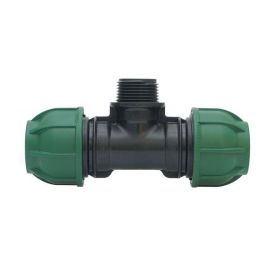 PE klemkopp. t-stuk 40 x 1 1/4" x 40 mm bu.dr